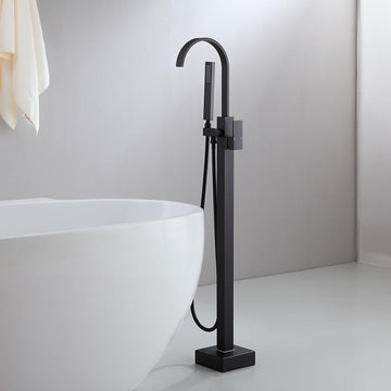 Freestanding Matte Black Bathtub Filler Faucet and Handheld Shower with High-Arc Spout